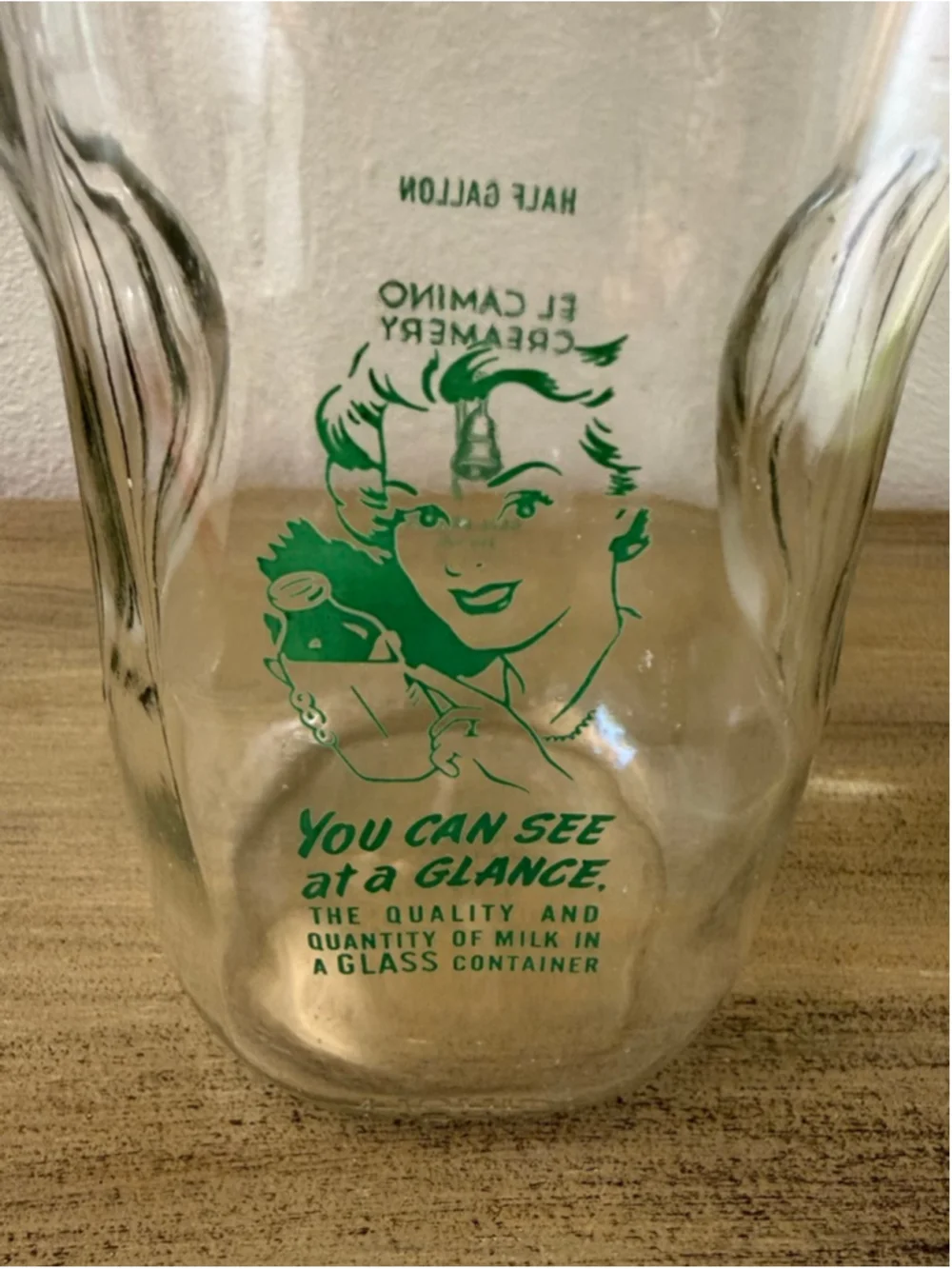 vintage El Camino Creamery half-gallon glass milk bottle San Bruno, CA